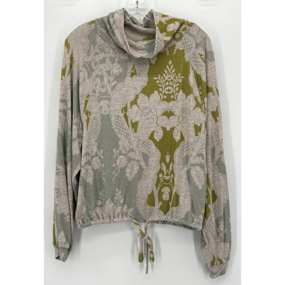 Anthropologie Saturday Sunday Kiera Cozy Coal Neck Top Medium Floral Jacquard
